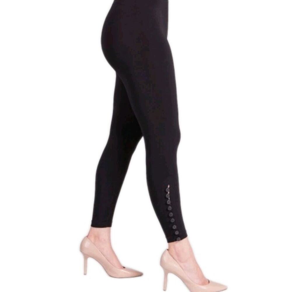 Sympli Diva Leggings 10 Black Button Ankle Hem Jersey Knit Lagenlook Travel